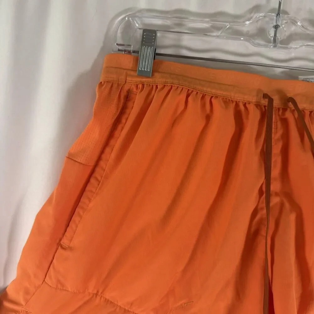Nike Running Shorts Men's Large Neon Orange Elastic Waist Pull On Drawstring